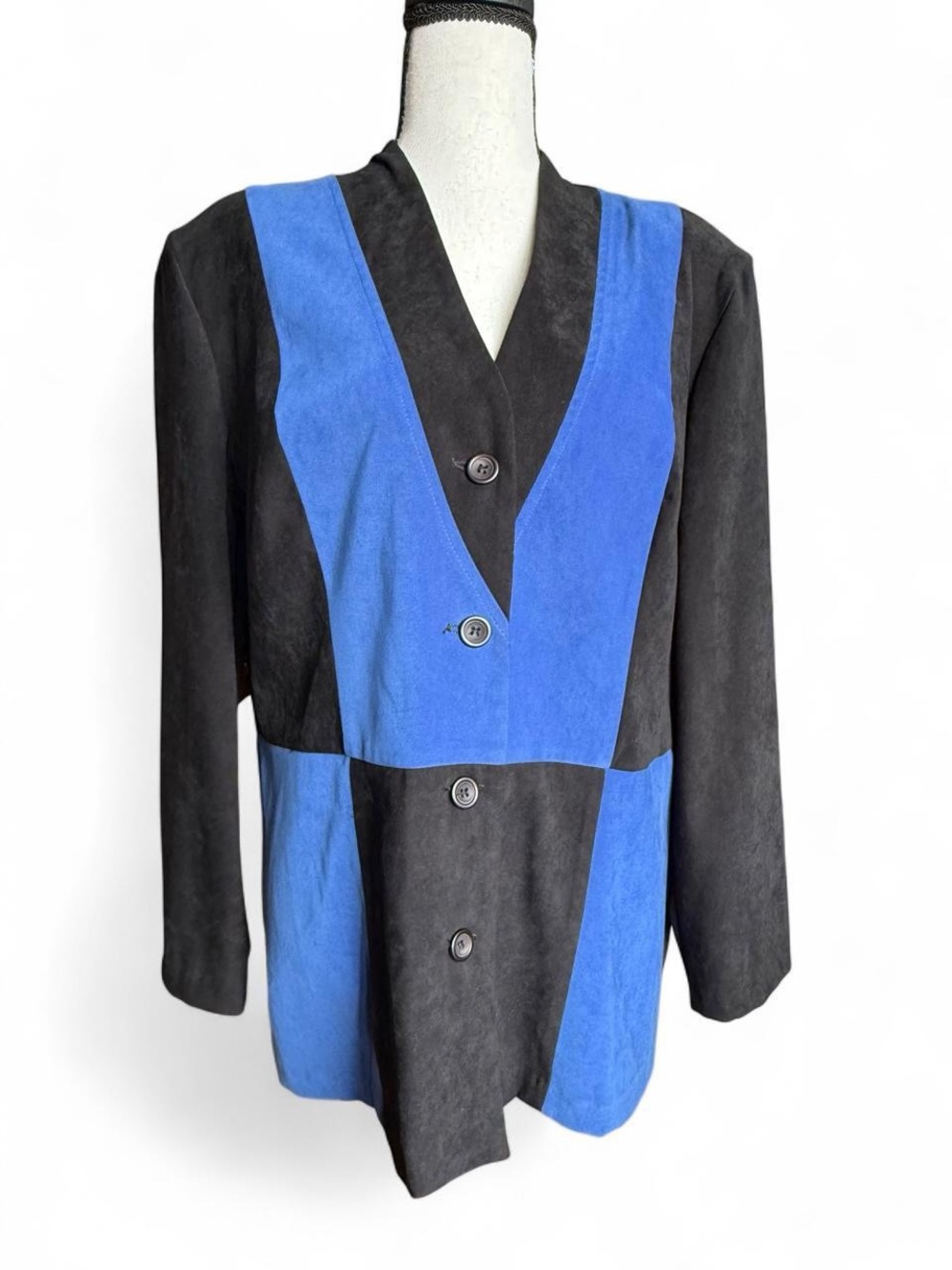 Vintage 90s Dress Savvy Colorblock Faux Suede Blazer Jacket Sz 16